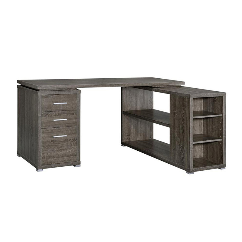 Bureau en L avec tiroirs et tablettes
