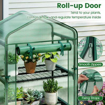 Mini serre avec 5 tablettes, couverture en PE et porte à fermeture à glissière