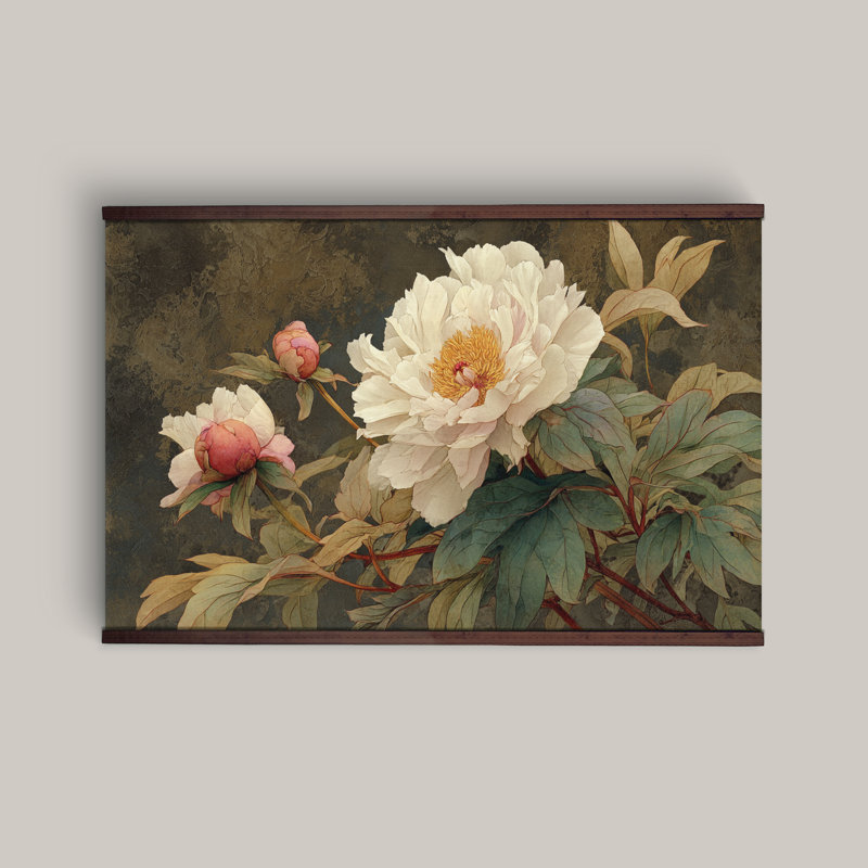 Tapisserie murale rétro avec pivoines, 32''Hx48''W