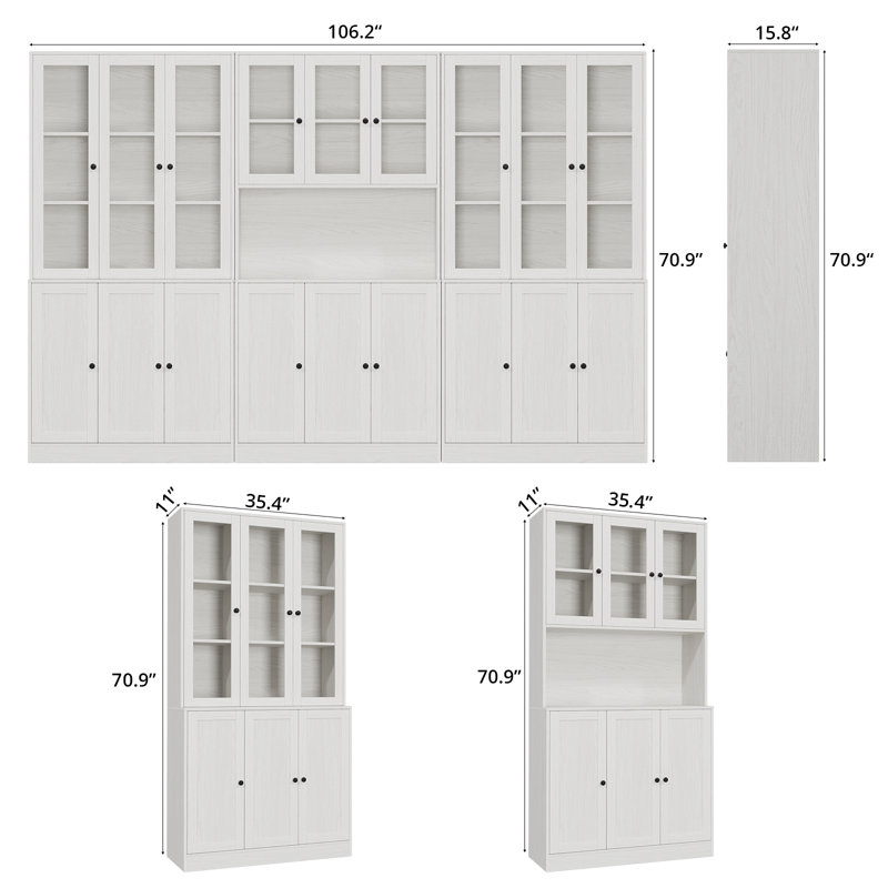 White Book Cabinet Storage Bookcase, 5-Tier Modern Bookshelves With 3 Large Drawer And Glass Door