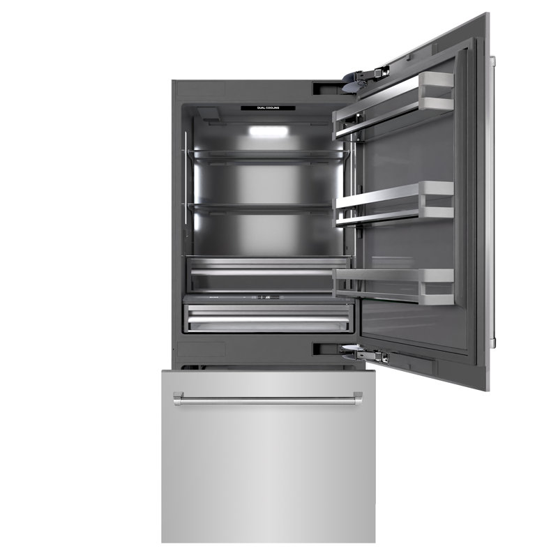ZLINE 36 in. 19.8 cu. ft. Built-In Bottom Freezer Refrigerator with Water Dispenser and Ice Maker with Graphite Gray Interior
