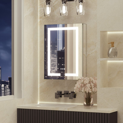 Rectangle LED Medicine Cabinet with Frontlit, Interior Mirror, Tempered Glass