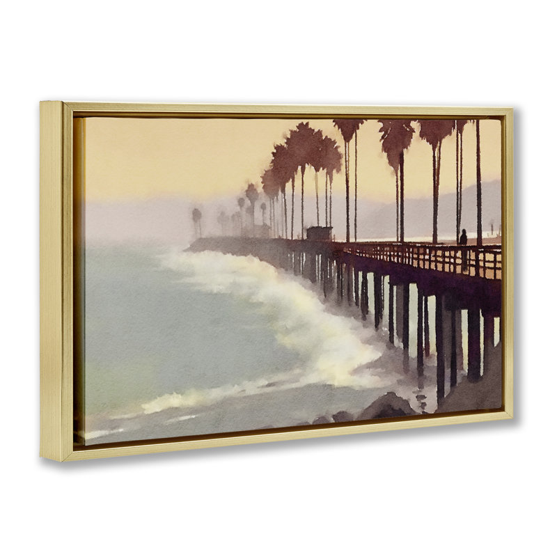  «Sunrise At The Pier», toile flottante encadrée par Noah Bay, H 17 po x l 25 po, Cadre flottant métallique doré