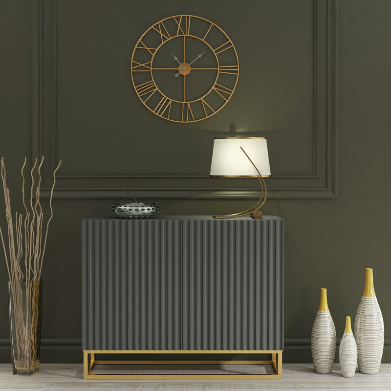 Modern Sideboard with Fluted Fronts & Gold Legs – 100cm Storage Cabinet, Grey