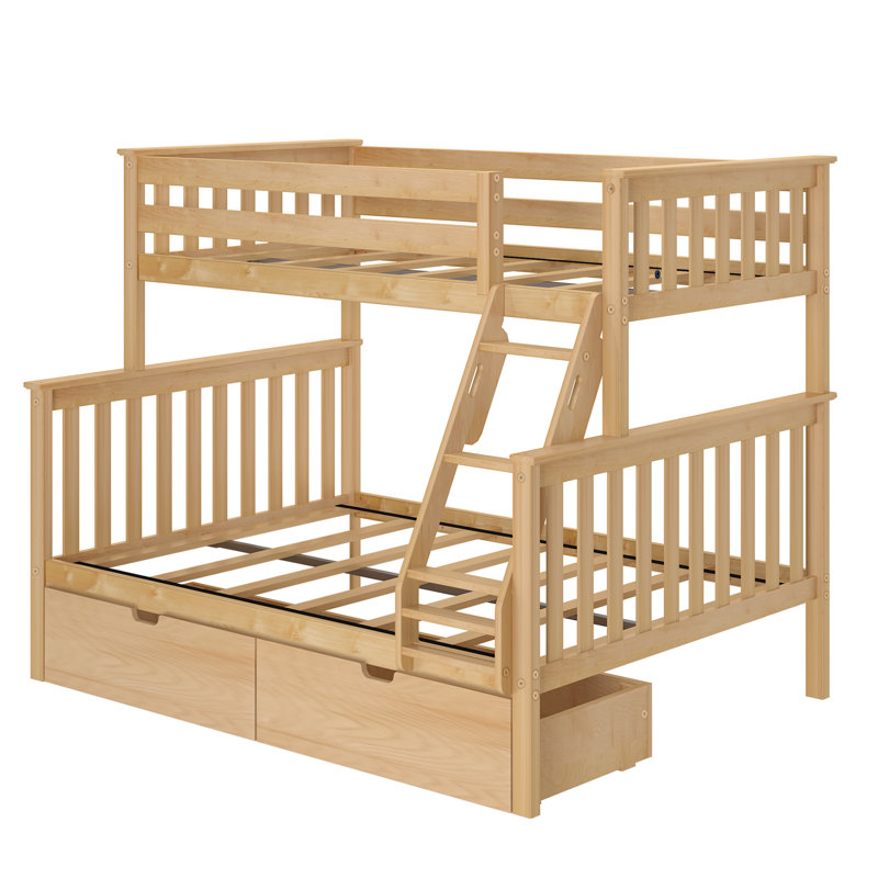Lit superposé standard en bois massif Bolles, Simple sur double, Naturel