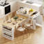 Îlot de cuisine extensible à deux tons de 82,7 po avec table de salle à manger pour 6, prises et tiroirs de rangement-1696315243