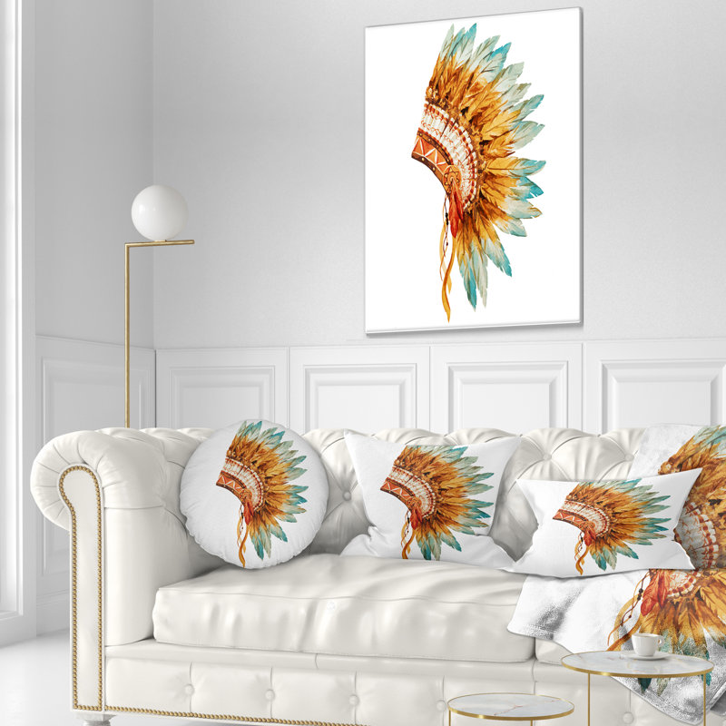 Plumes sur un crâne ethnique - coussin à imprimé floral, 12 po x 20 po, Oreiller européen