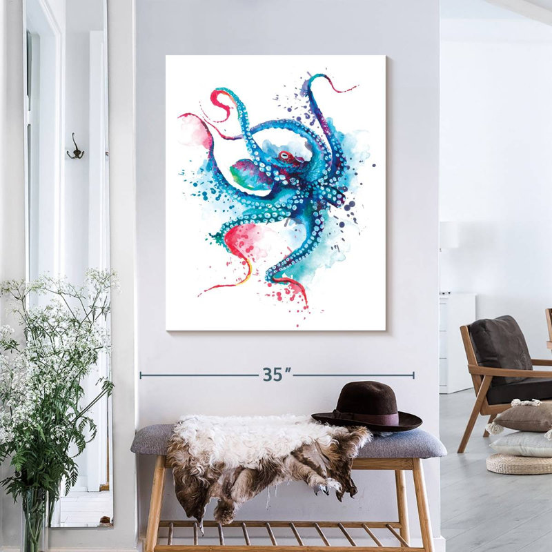 Blue Octopus Splash sur impression sur toile, H 35 po x l 28 po x P 1,25 po