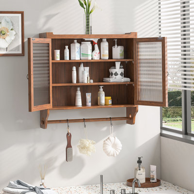 Vintage-Style Double Door Wall Cabinet With Three-Tier Storage, Blending Retro Charm And Modern Functionality For Home Organization
