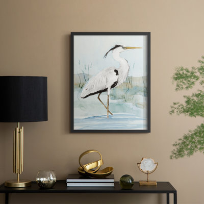 Heron on Blue I, reproduction encadrée - bois massif