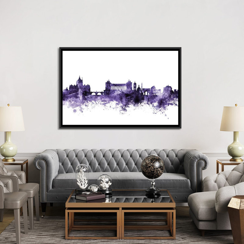 «Rome, Italy Skyline» par Michael Tompsett, impression sur toile, H 18 po x l 26 po x P 1,5 po, Toile avec cadre noir