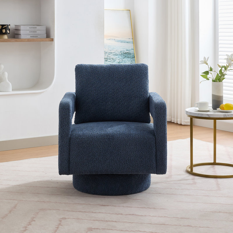 29.12" W Pillow Back Hollow Arm Swivel Accent Armchair, Navy Polyester
