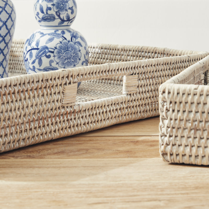 Burma Rattan 3 Piece Serving Tray Set, White