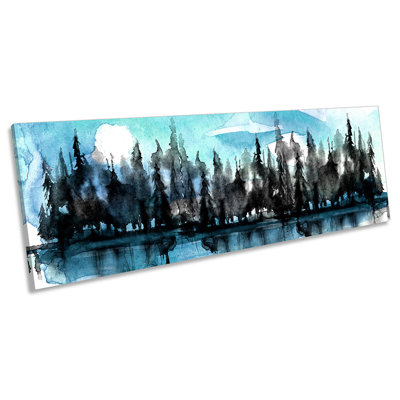 Forest River Watercolour Trees - Wrapped Canvas Panoramic Print
