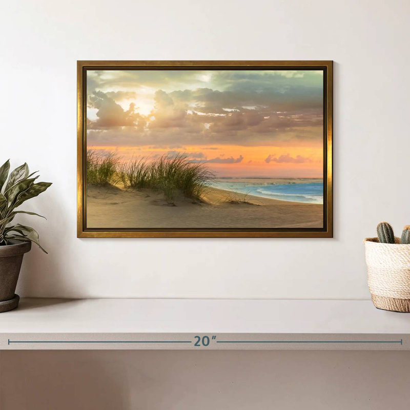 Herbe de mer et crépuscule, Cadre flottant doré, 13 po x 9 po