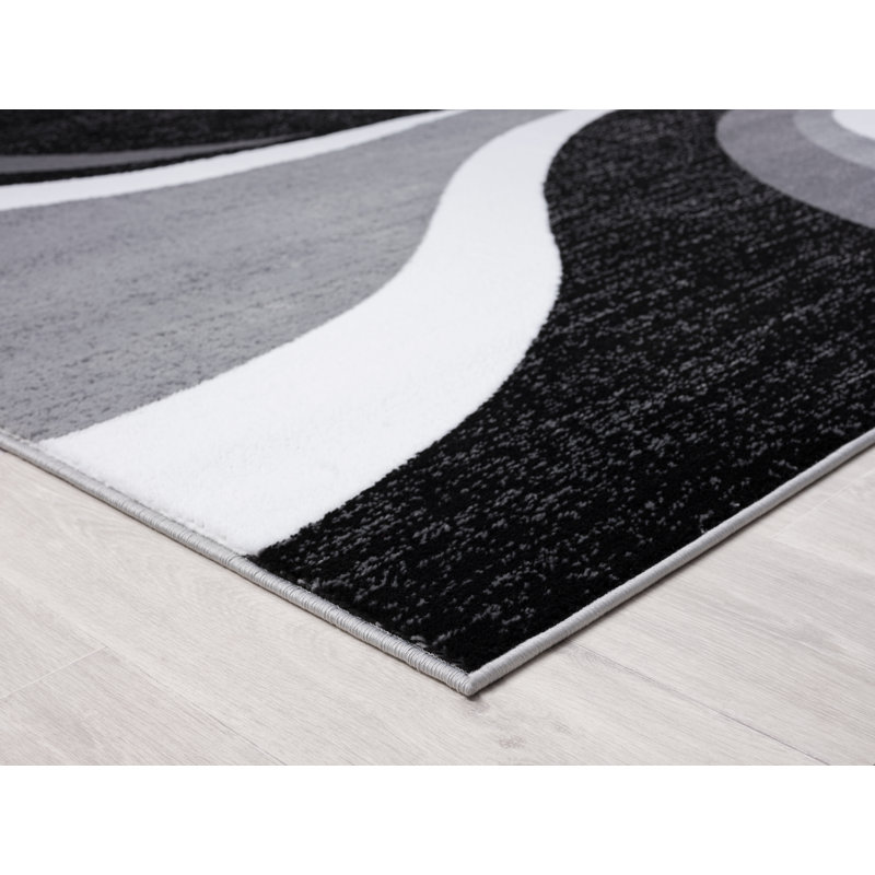 Abstract Machine Woven Gray/Black Area Rug, Rectangle 4' x 5'