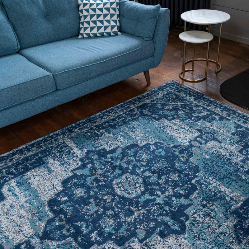 Drennen Machine Woven Blue/Navy Indoor Rug, Rectangle 200 x 290cm