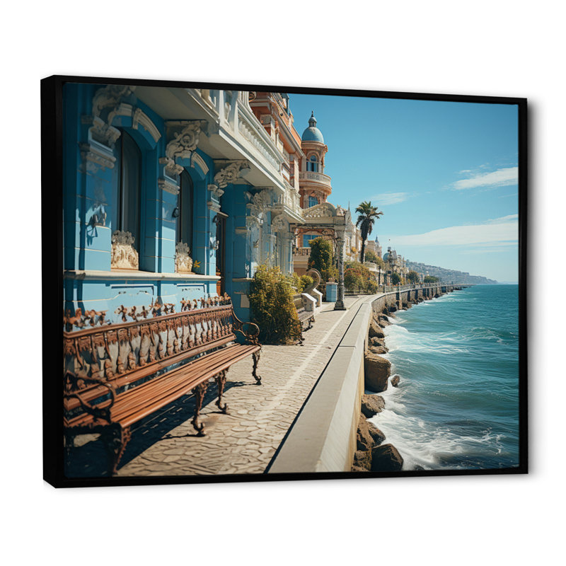 Spain Seaside Promenade II - Nautical & Beach Wall Art Prints, H 34 po x l 44 po x P 1,5 po, Cadre flottant noir