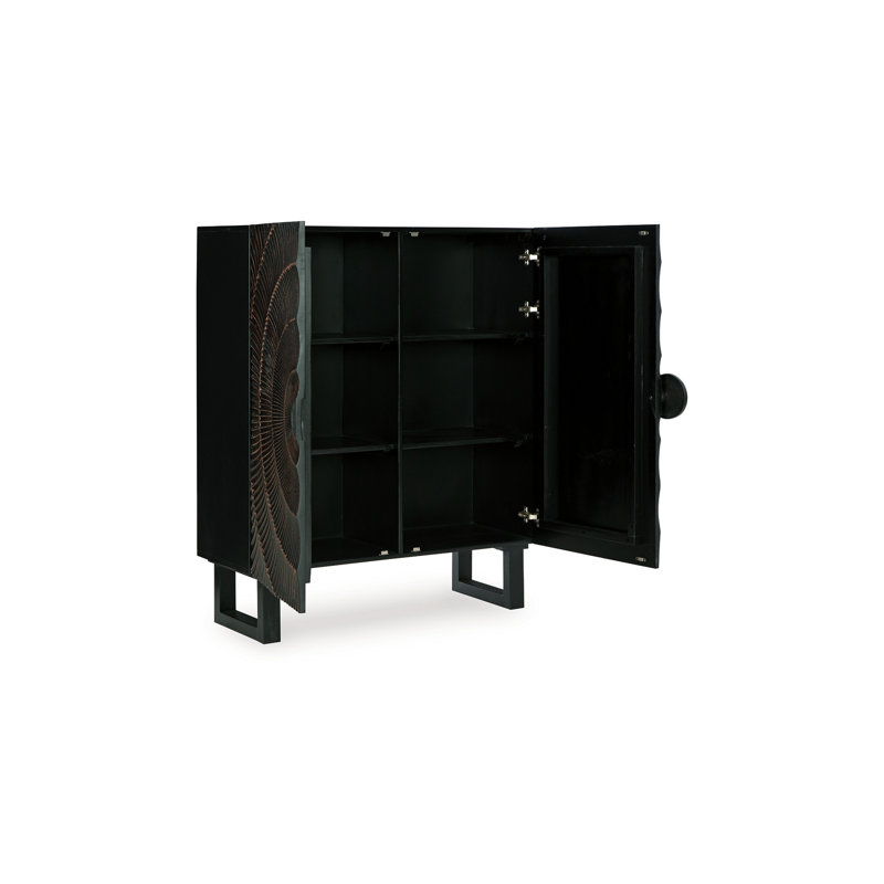 Console Ayma Buffet avec 2 portes, Sunburst sculpté, bois noir 40 pouces