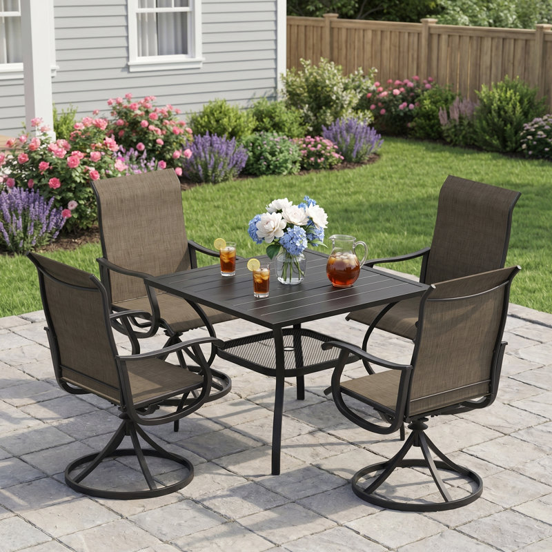 Ensemble repas d'extérieur carré pour 4 personnes 4 personnes, Noir, Brun / Noir