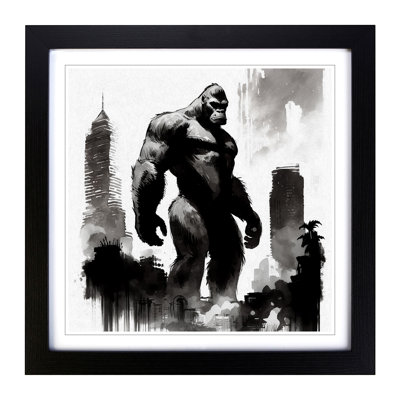King Kong Ink Wash No.1 - Single Picture Frame Print on Wood