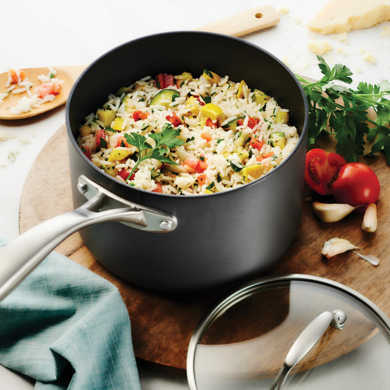 3 Qt Gray Aluminum Non-Stick Covered Sauce Pan