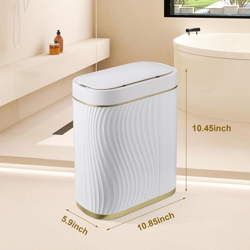 White and Gold Touchless 2 Gallon Plastic Trash Bin