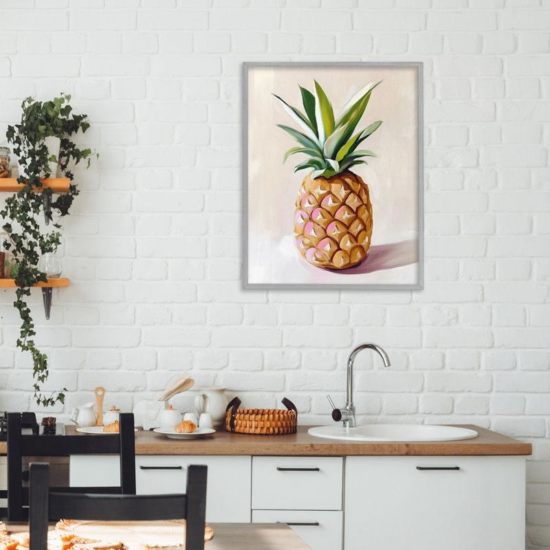 Giclée encadrée de fruits tropicaux pastel ananas, design par The Prints Vibe, 20 x 16, Farmhouse Grey Giclee Framed