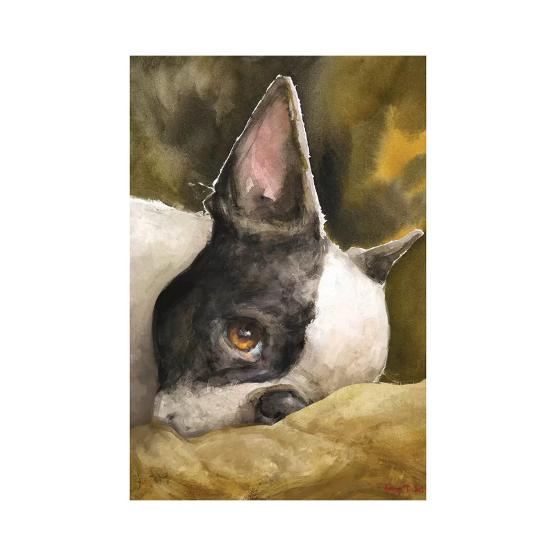 Boston Terrier With Background by George Dyachenko - Wrapped Canvas Painting, 20.32 cm H x 30.48 cm W