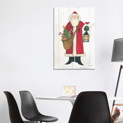 Vintage St Nick I no Words on White Wood 1 Piece Wrapped Canvas Painting