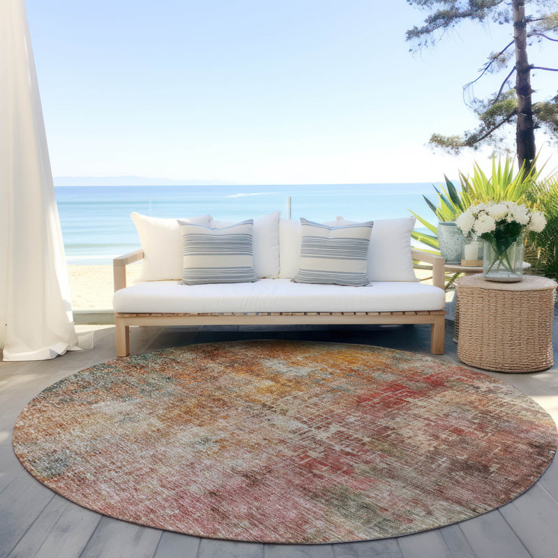 Machine Washable Indoor/Outdoor Cicel ACN1213 Tan Rug, Round 8'