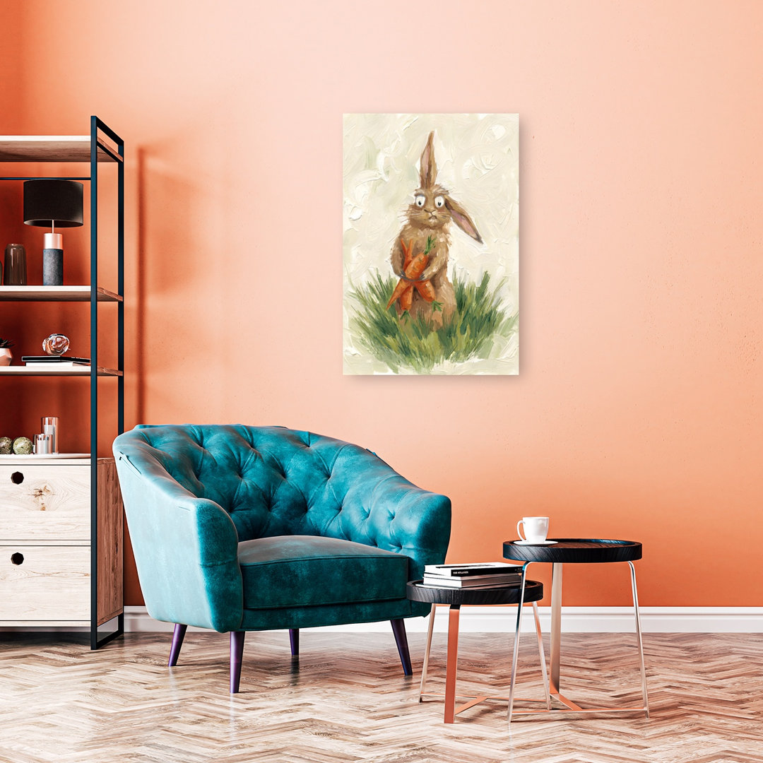 Worried Bunny With Carrots Contemporary Rabbit Architecture Forest Wall Art Print