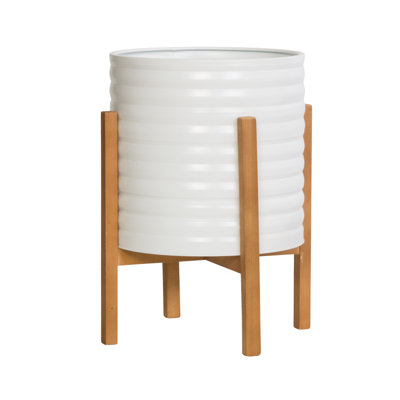 Rhodie Metal Planter with 4-Leg Wood Base