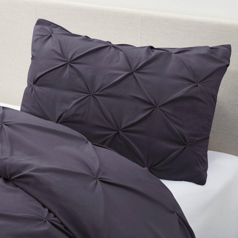 Double Brushed Pleated Duvet Cover Set, Purple Eggplant, Twin Duvet Cover + 1 Standard Pillowcase