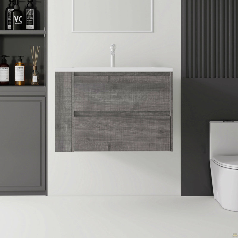 Meuble-lavabo flottant 30 po avec lavabo, porte à fermeture en douceur, lavabo en céramique, contreplaqué, chêne, Chêne, 30"