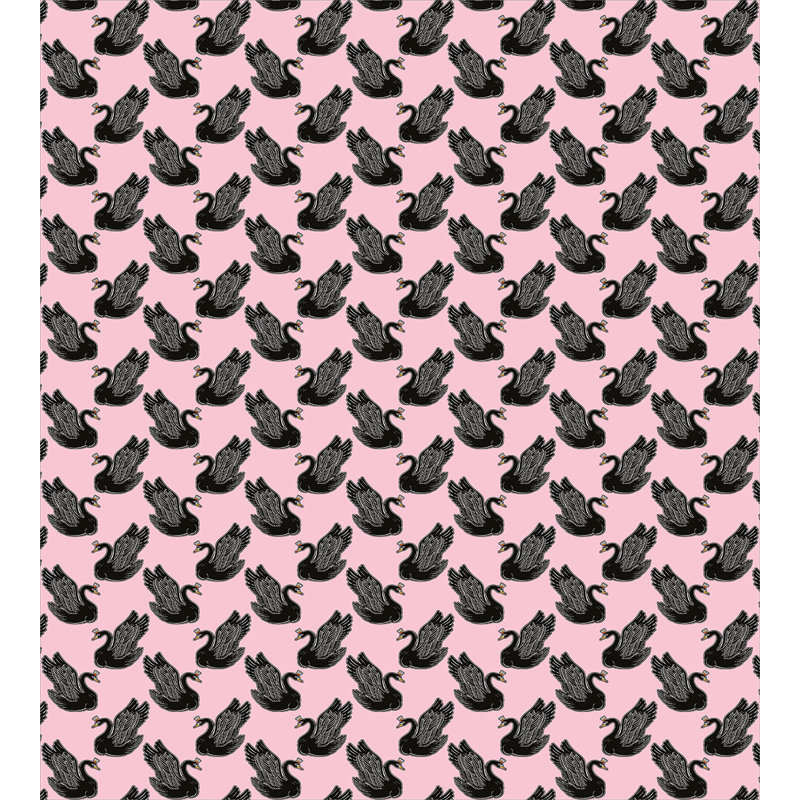 Twin Pink and Black Swan Pattern Duvet Cover Set