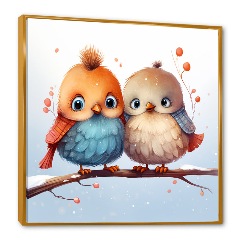 «Winter Winter Bird Lovers For Nursery I», art mural oiseau, Cadre flottant doré, H 30 po x l 30 po x P 1,5 po