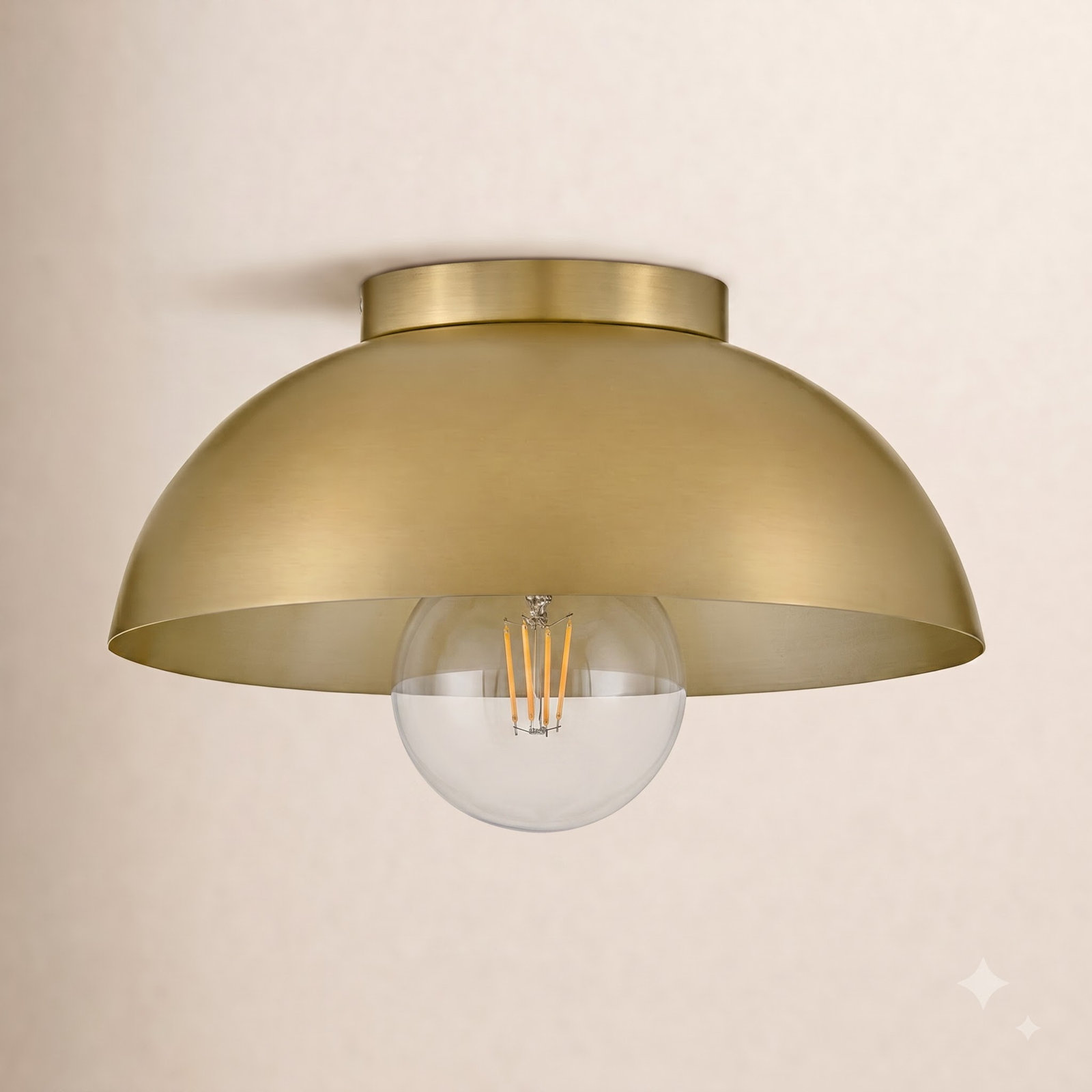 Kebo Single Light Flush Mount, Lacquered Brass