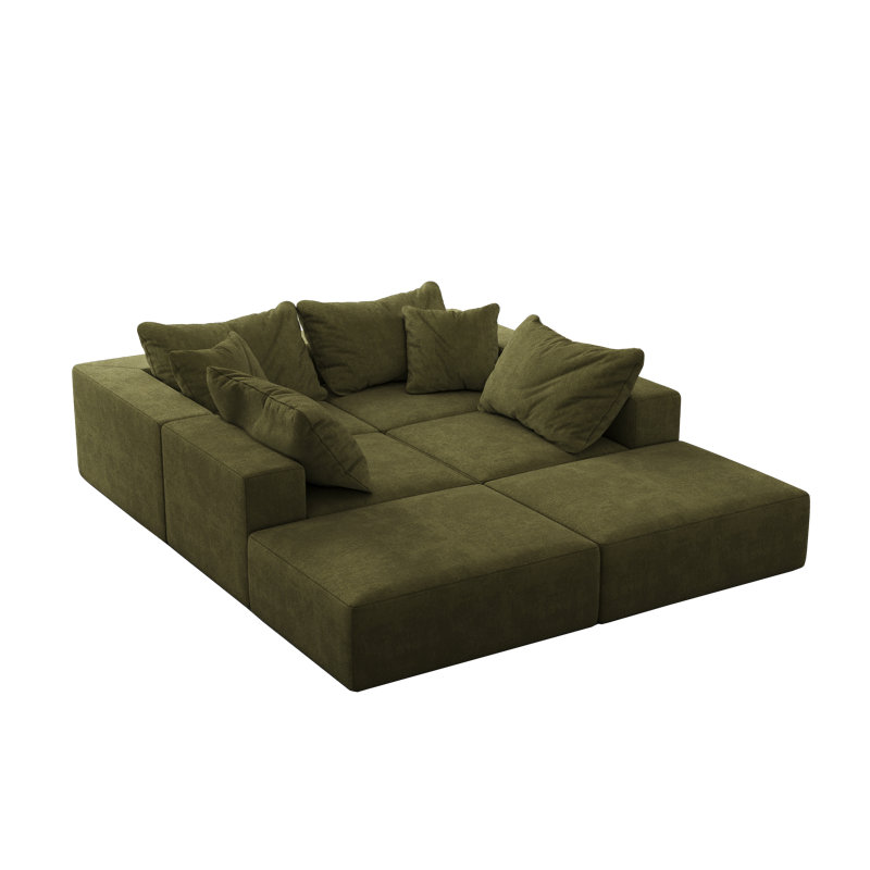 Canapé modulaire rembourré en L en chenille avec 6 coussins Ciriaca, Chenille verte