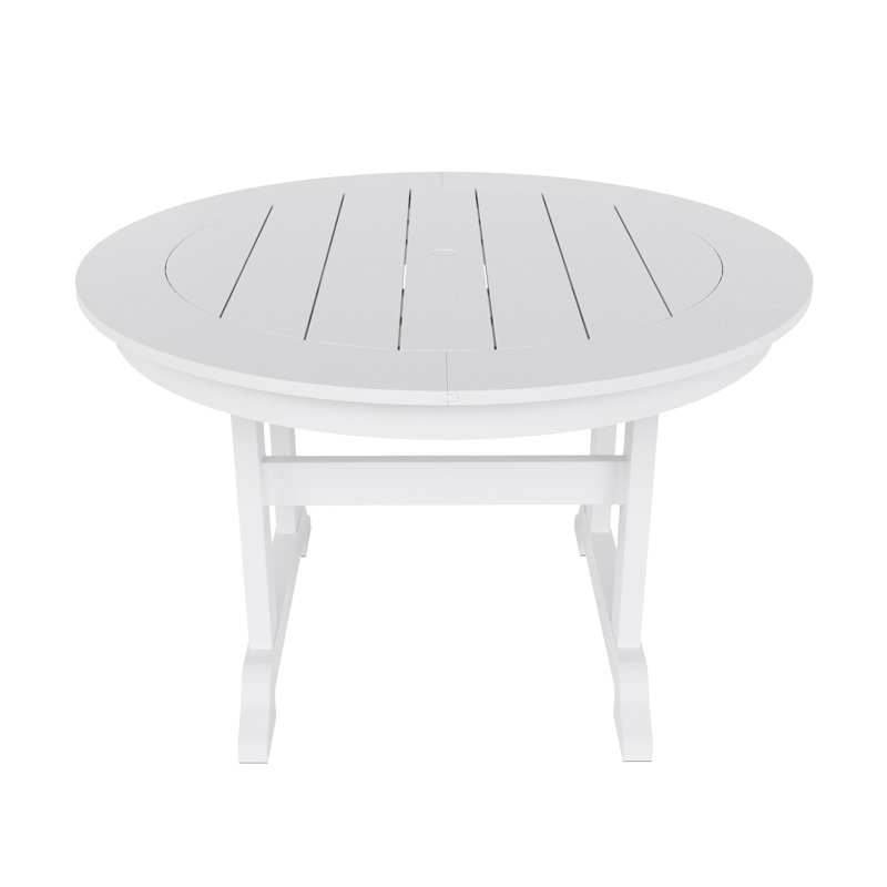 Laguna 47" W Round Plastic Outdoor Dining Table with Umbrella Hole, White
