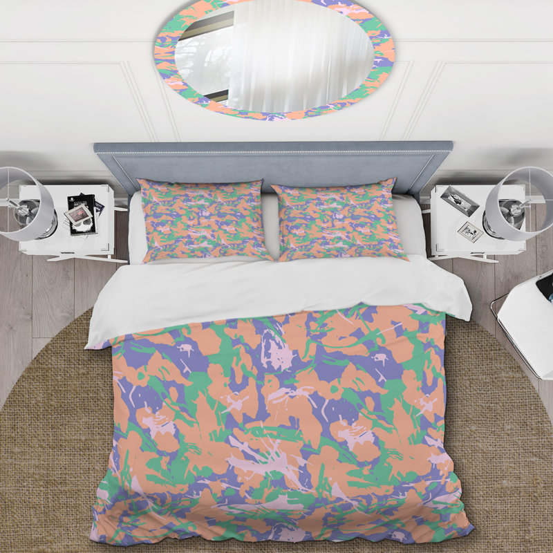 Ensemble de housse de couette en microfibre mauve / orange 2 pièces, Housse de couette simple + 1 taie décorative stan