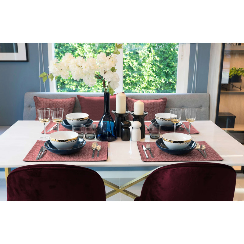 Salguero Cotton Geometric Rectangle Placemat, Dark red