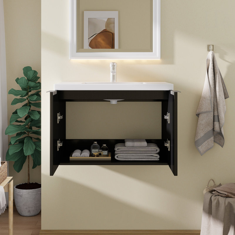 Freestanding Standard With Ceramic Top, Black, 30" W