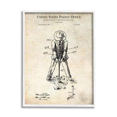 " Vintage Style Man Golfing Club Diagram Patent Text " by Karl Hronek