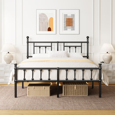 Metal Bed Frame with Headboard, Underbed Storage, No Box Spring Needed, Easy Assembly
