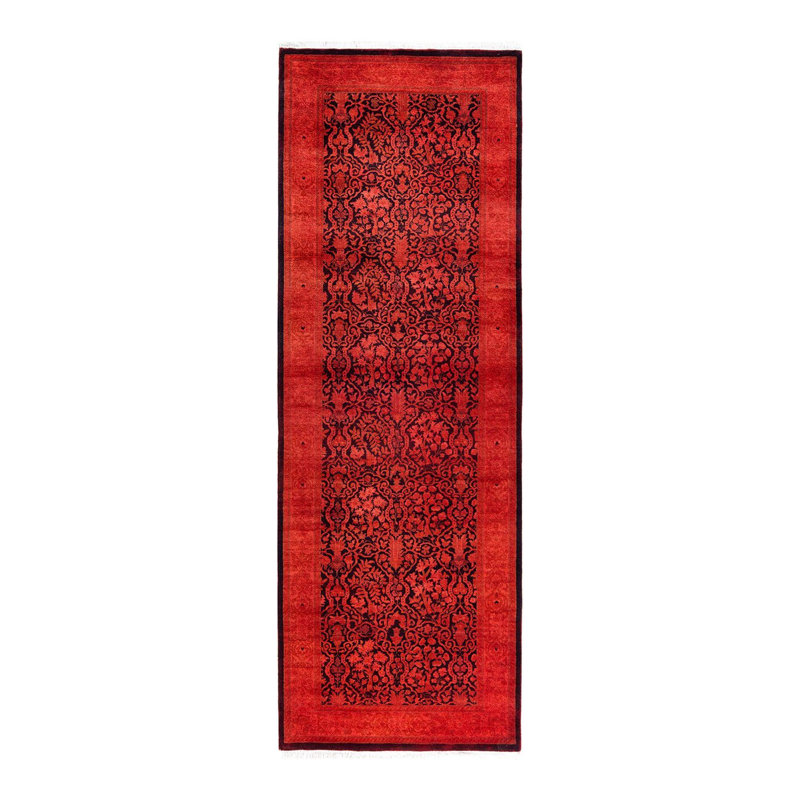 Tapis de couloir contemporain en laine noué à la main orange 2 pi 7 po x 7 pi 8 po