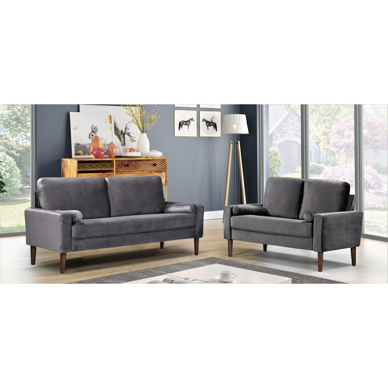 Ensemble de salon configurable 2 pièces Mathais, Velours gris