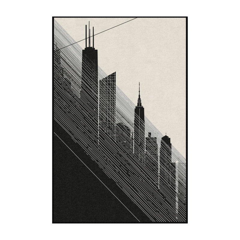 Soft Plush Queanbeyan Chicago Skyline Modern & Contemporary Geometric Area Rug in Brown – Black Binding, 4x6