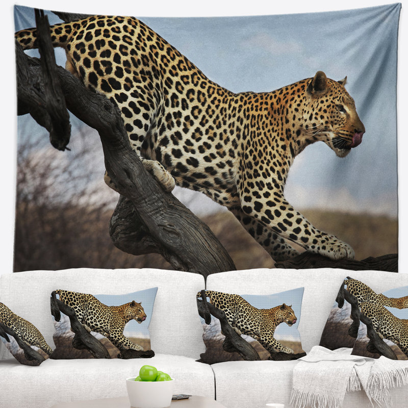 Tapisserie de l’arbre en marche africaine leopard, H 32 po x l 39 po