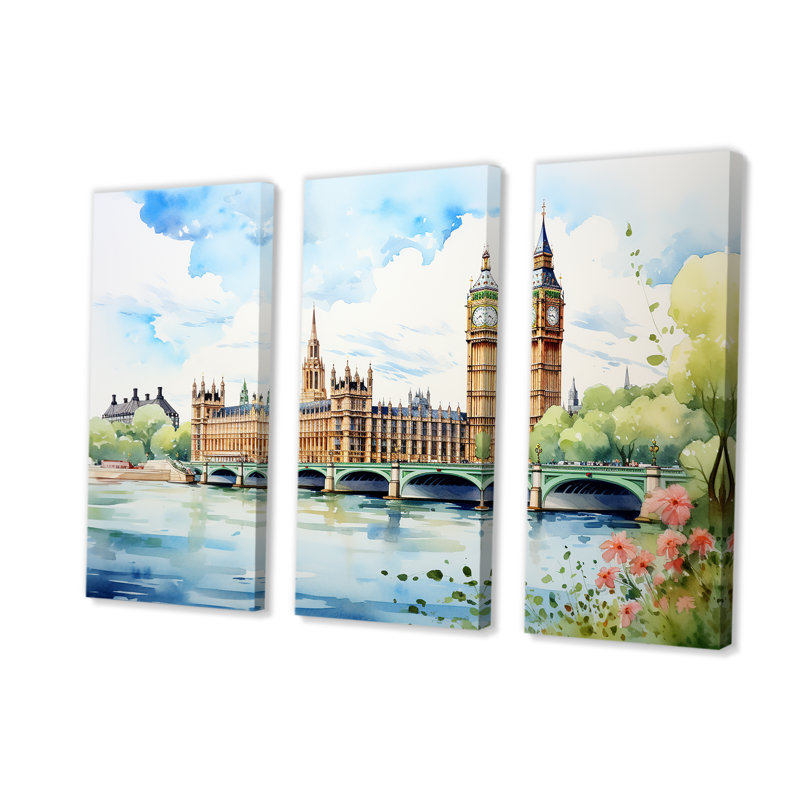 Big Ben London Skylines III - City London, art mural, Toile tendue, H 32 po x l 48 po